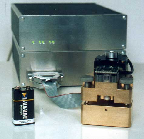 STM head in front of its control electronics and power supply